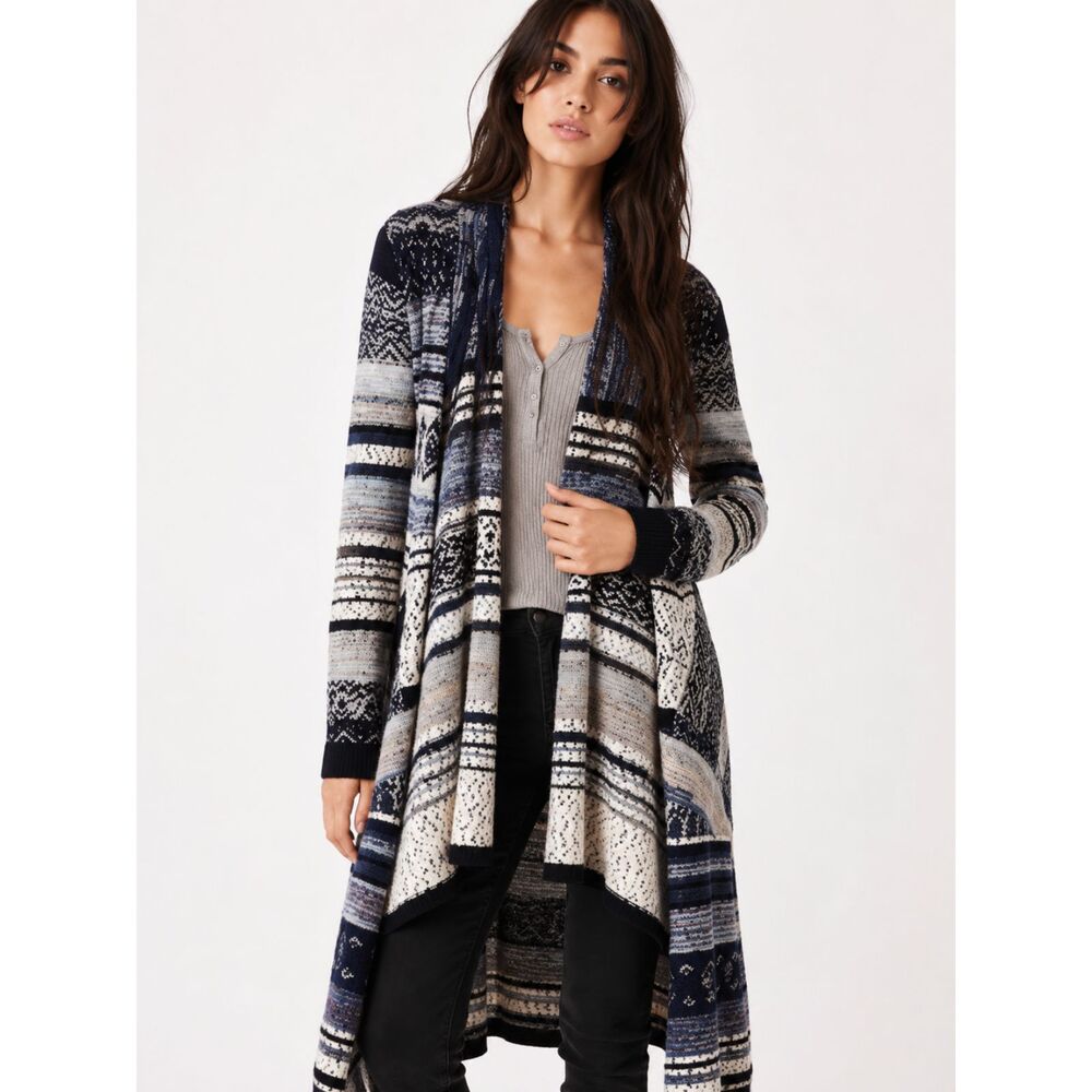 Free People Yesterdays Smile Aztec Striped Duster Boho Long Cardigan Sweater M